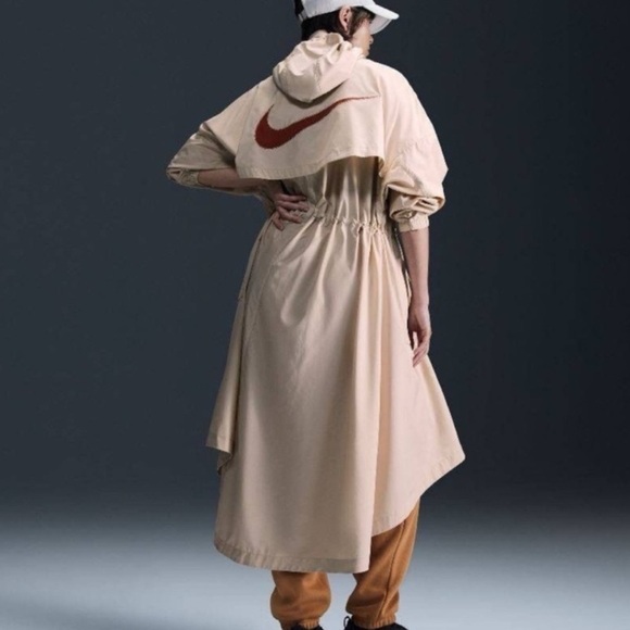 NEW Nike Beige Long Trench Coat with Orange Swoosh - Picture 7 of 16
